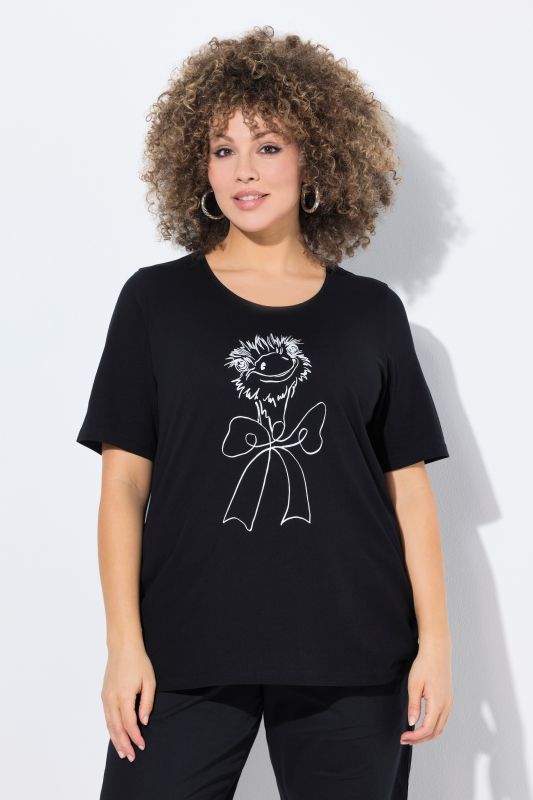 T-shirt motif autruche, décolleté rond et manches courtes, coupe évasée