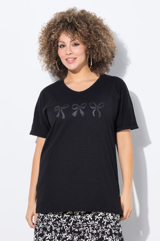 T-shirt oversize, nœuds, décolleté en V et manches courtes