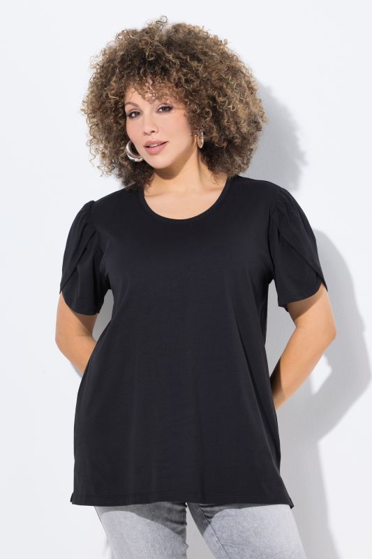 T-Shirt effet de superposition, décolleté rond et manches courtes, coupe évasée