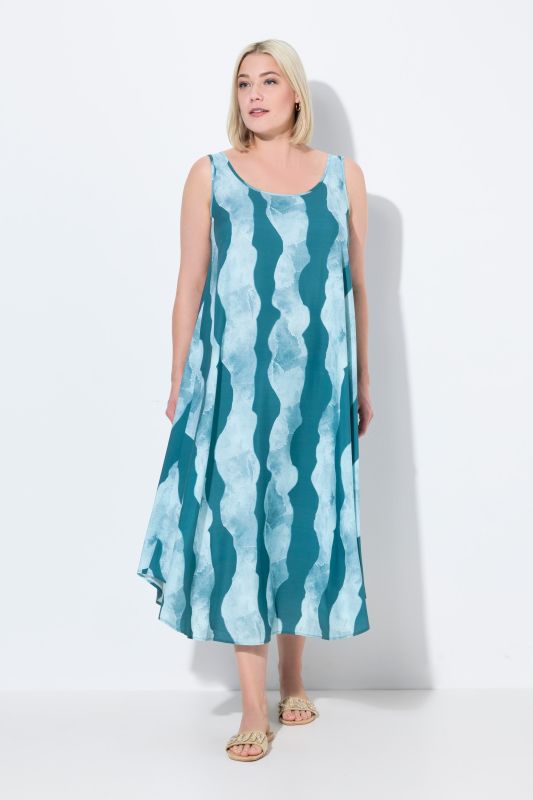 Robe sans manches, motif vagues, décolleté rond et coupe évasée