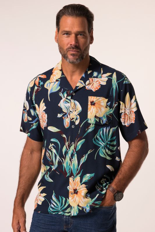 Chemise JP 1880 imprimé floral, coupe Cuba-Fit, manches courtes et col cubain - jusqu'au 8 XL