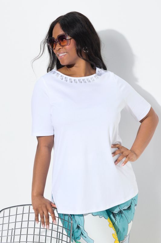 T-shirt à strass, avec col rond et manches courtes - ligne A