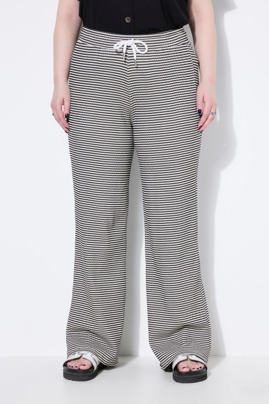 Pantalon jambe droite, jersey texturé à rayures