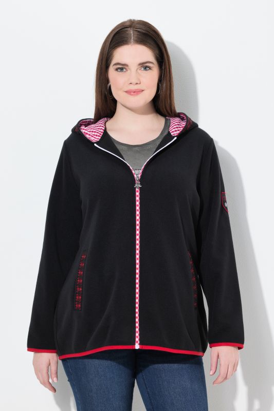 Veste en polaire inspirée du costume traditionnel bavarois, avec capuche, broderie fantaisie et manches longues