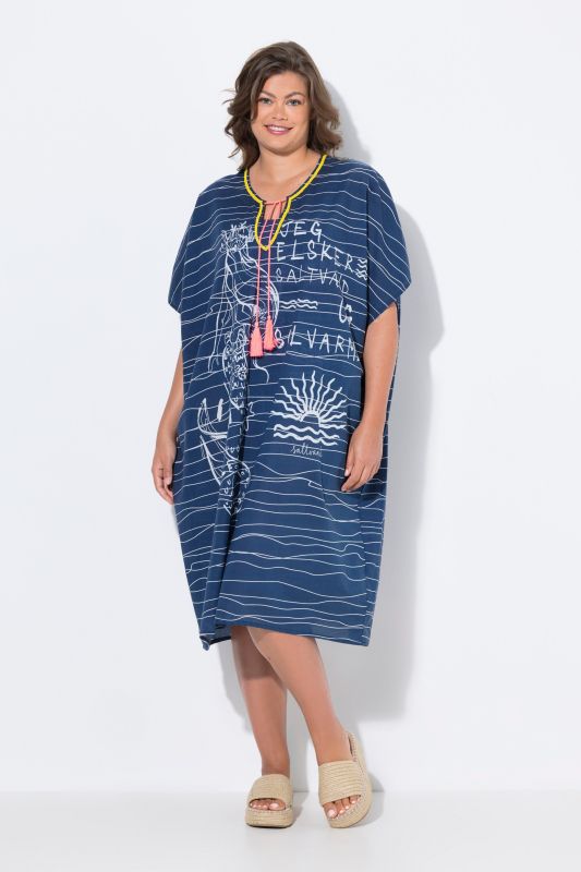 Caftan à manches courtes, encolure ronde
