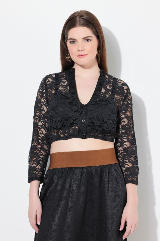 Chemisier traditionnel Dirndl à dentelle. Décolleté en V et manches 3/4/ Taille élastique