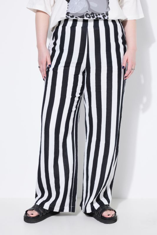 Pantalon en mousseline rayée, jambe large et taille élastique