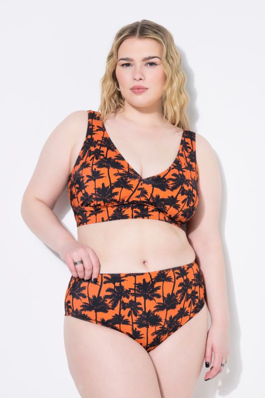 Bas de bikini taille haute, imprimé palmiers