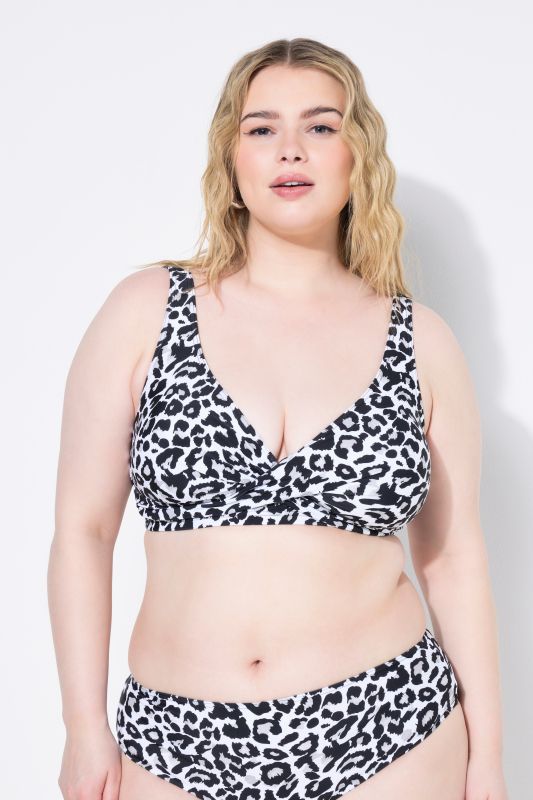 Haut de bikini drapé, bonnets souples, imprimé léopard