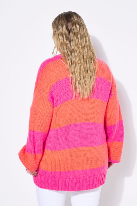 Cardigan oversize, larges rayures et cordon à nouer