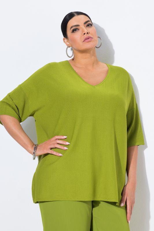 Pull oversized avec col V et manches courtes