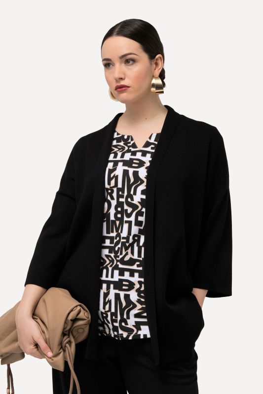 Cardigan oversized, coupe ouverte, col châle et manches courtes