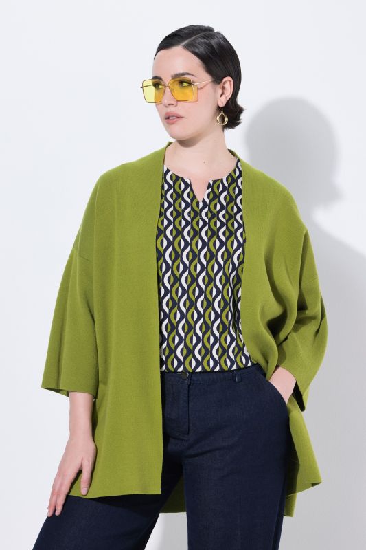 Cardigan oversized, coupe ouverte, col châle et manches courtes