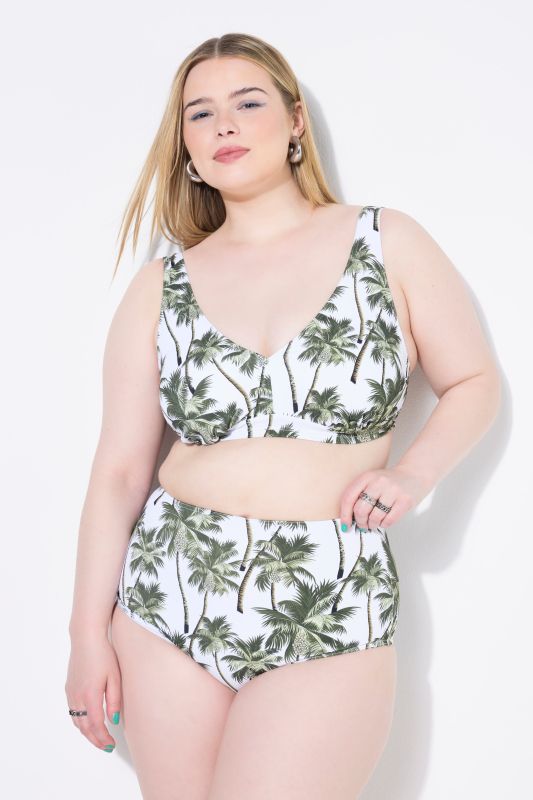 Bas de bikini taille haute, imprimé palmiers