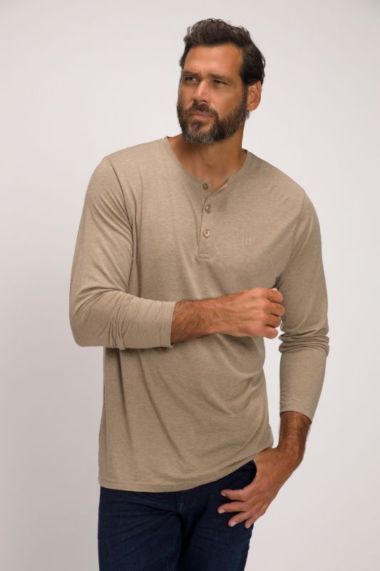 T-shirt Henley JP 1880, manches longues et patte de boutonnage, collection Basic - jusqu'au 8 XL