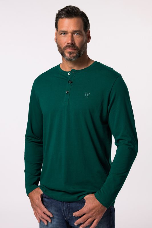 T-shirt Henley JP 1880, manches longues et patte de boutonnage, collection Basic - jusqu'au 8 XL