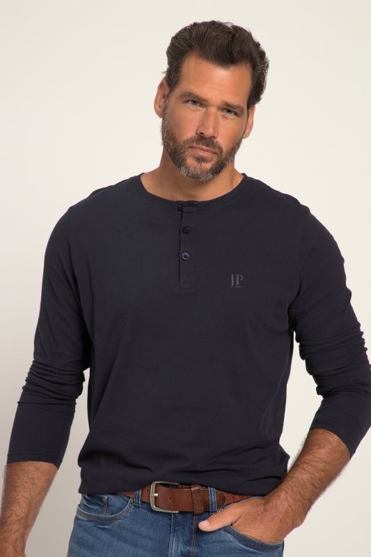 T-shirt Henley JP 1880, manches longues et patte de boutonnage, collection Basic - jusqu'au 8 XL