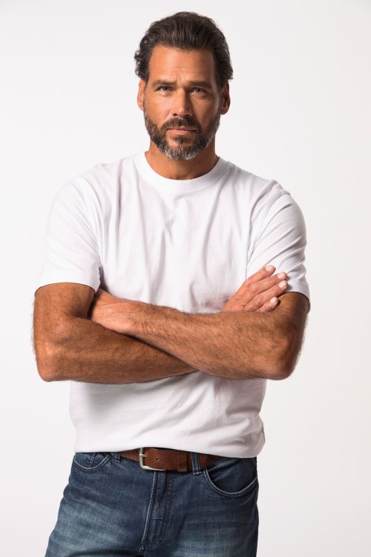 T-shirt Basic en coton peigné, col rond - jusqu'au 8 XL