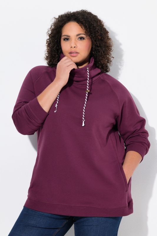 Sweat-shirt à large col montant, poches et manches longues raglan