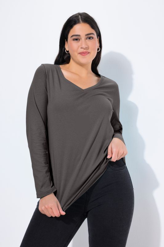 T-shirt Coupe Slim Fit, décolleté en V et manches longues