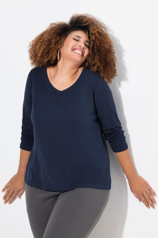 T-shirt Coupe Slim Fit, décolleté en V et manches longues