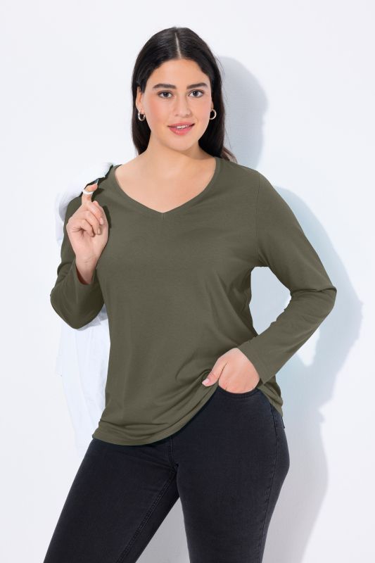 T-shirt Coupe Slim Fit, décolleté en V et manches longues