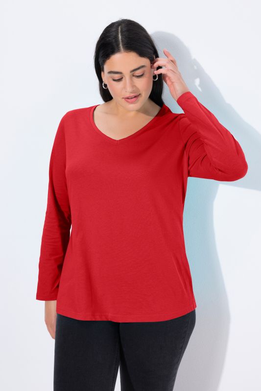 T-shirt Coupe Slim Fit, décolleté en V et manches longues