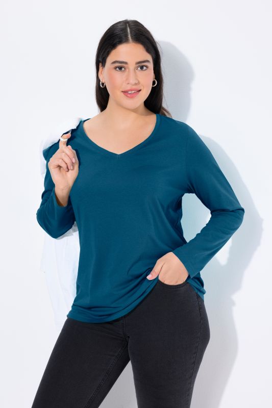 T-shirt Coupe Slim Fit, décolleté en V et manches longues