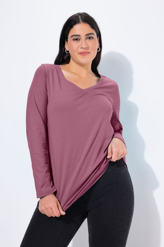 T-shirt Coupe Slim Fit, décolleté en V et manches longues