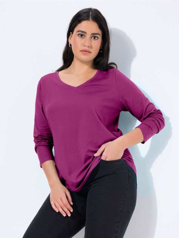 T-shirt Coupe Slim Fit, décolleté en V et manches longues
