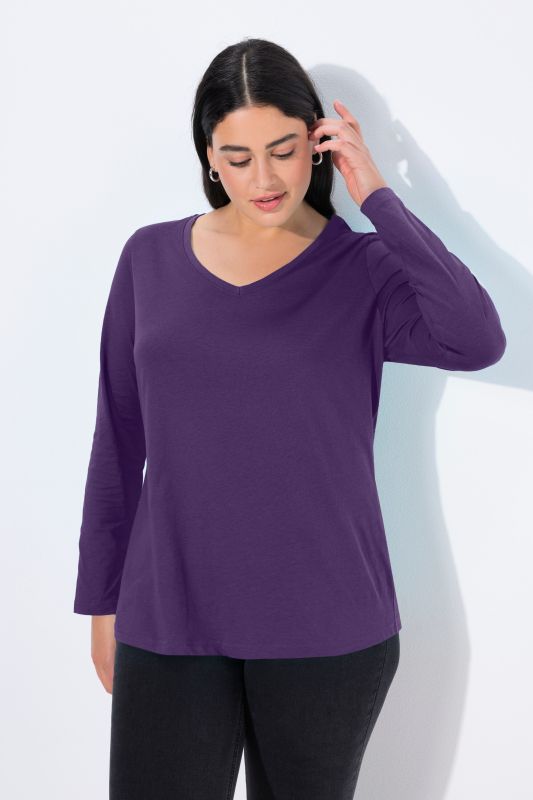 T-shirt Coupe Slim Fit, décolleté en V et manches longues