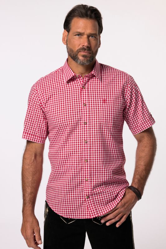 Chemise s'inspirant des tenues traditionnelles bavaroises, manches courtes et col Kent, coupe Modern Fit
