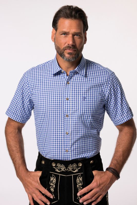 Chemise s'inspirant des tenues traditionnelles bavaroises, manches courtes et col Kent, coupe Modern Fit