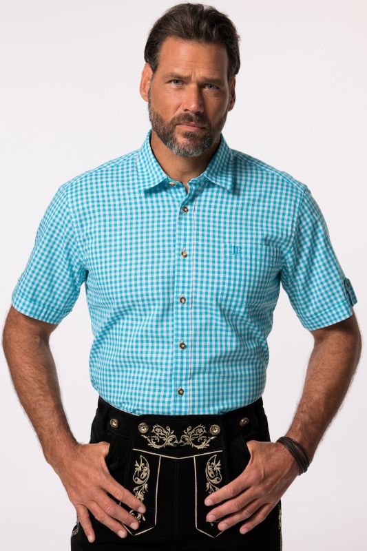 Chemise s'inspirant des tenues traditionnelles bavaroises, manches courtes et col Kent, coupe Modern Fit