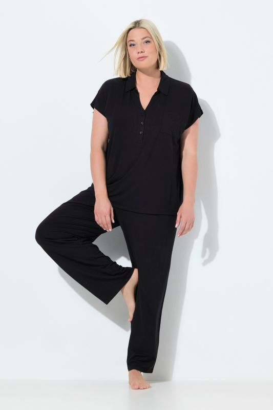 Pyjama oversize deux pièces, pantalon + T-shirt col chemise et manches courtes