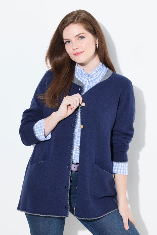 Cardigan long à col rond, broderie cerf, coupe évasée