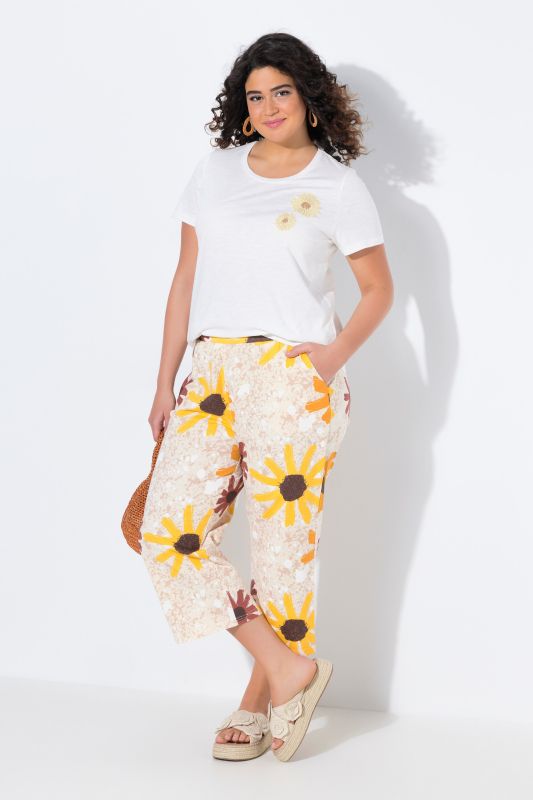 Jupe-culotte en jersey de coton bio. Taille confortable. Motif tournesols