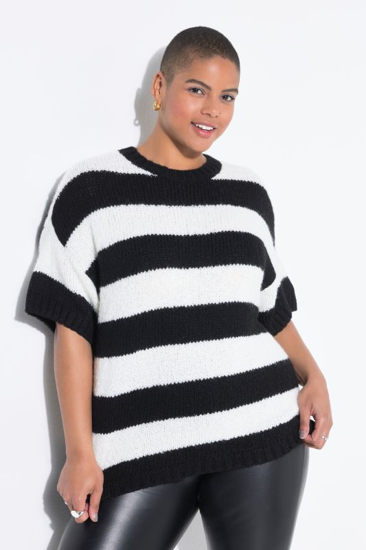 Pull oversize à rayures, manches courtes