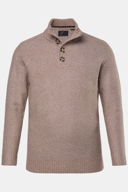 Pull camionneur en maille JP 1880, col avec patte de boutonnage, maille texturée CashmereTouch - jusqu'au 7 XL
