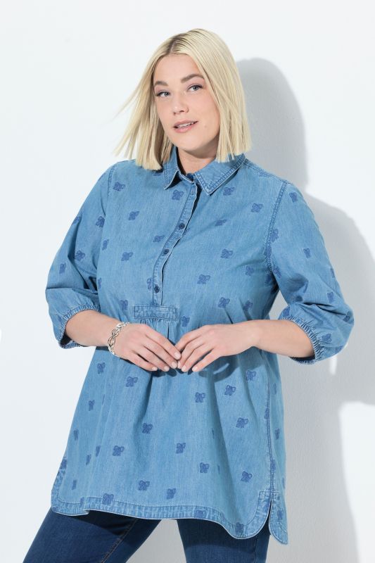Blouse à manches 3/4 et col chemise, nœuds brodés