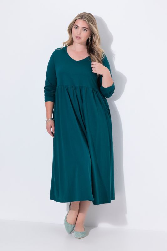 Robe maxi à manches longues et décolleté en V, coupe évasée