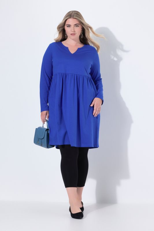 Robe en jersey à col tunisien et manches longues, coupe évasée