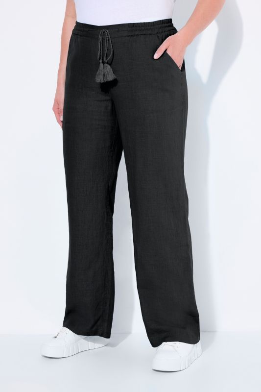 Pantalon en lin Mary. Taille élastique. Jambe droite et large