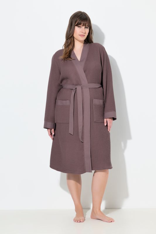 Peignoir, col châle, ceinture, tissu gaufré, manches longues