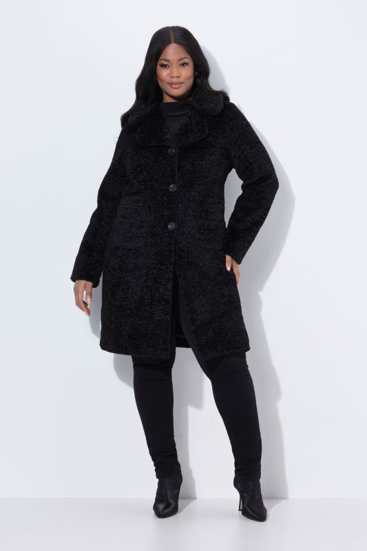 Manteau style astrakan en fourrure d'imitation, col à revers