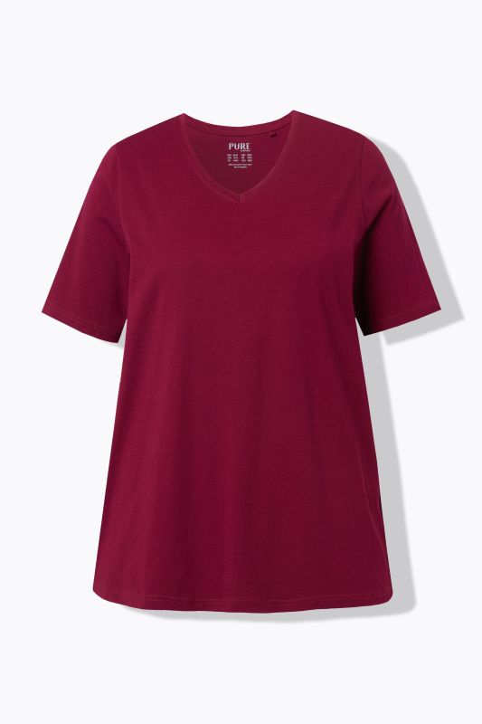 Lot de 2 T-shirts, rayures/uni, décolleté en V et manches courtes
