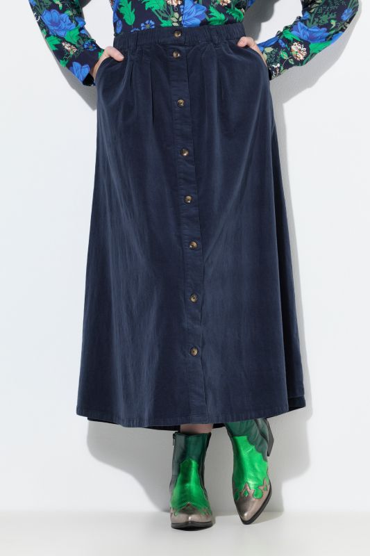 Jupe maxi en velours côtelé avec ceinture élastique et patte de boutonnage