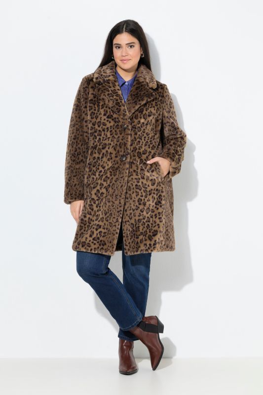 Manteau en polaire bouclée avec col à revers et motif léopard