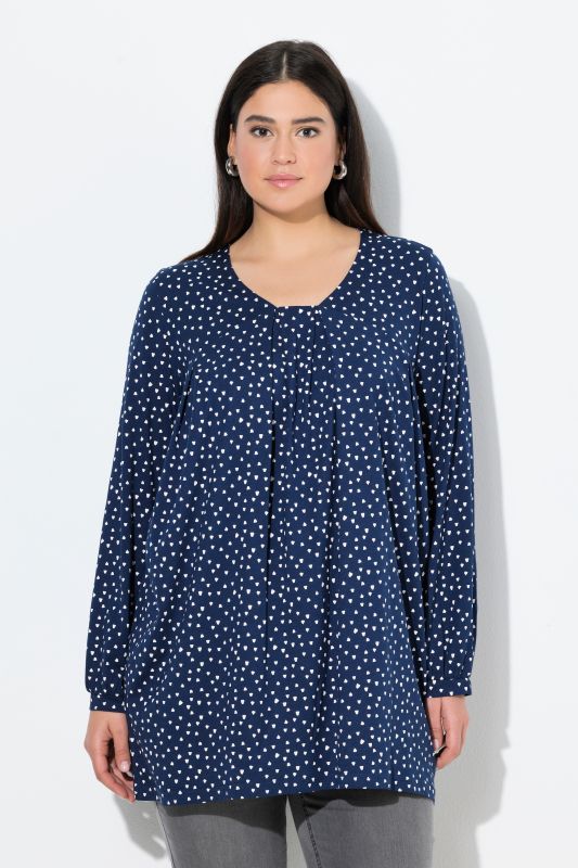 Blouse avec plis fantaisie, encolure carré et manches longues, coupe évasée