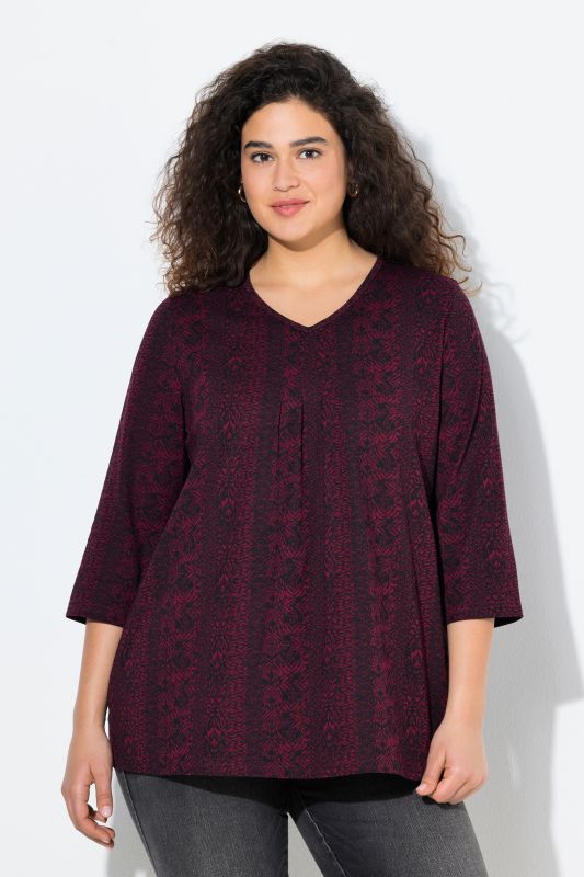 T-shirt, plis fantaisie, ligne en A, col en V, manches 3/4